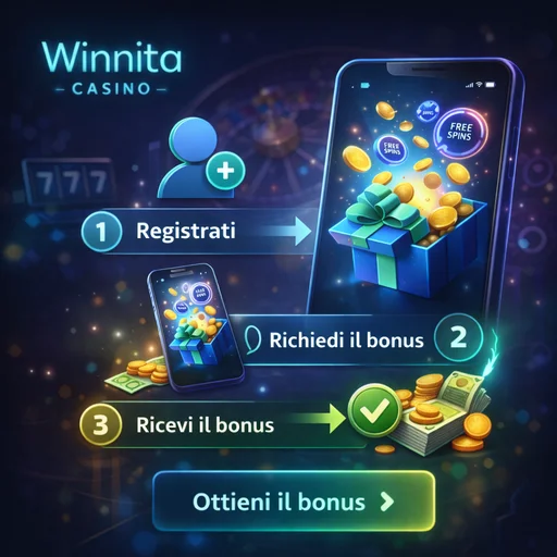 Come riscuotere il bonus senza deposito Winnita con passaggi di registrazione, verifica email, sezione promozioni e attivazione del credito bonus