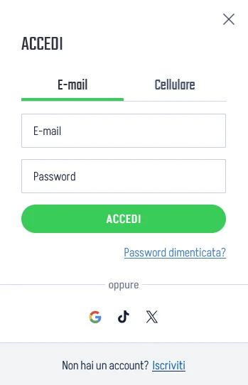 Modulo di login Winnita per utenti di ritorno con campi email e password, crittografia SSL sicura e accesso al dashboard dell'account
