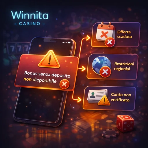 Motivi di non disponibilità del bonus senza deposito Winnita con restrizioni geografiche, esclusioni account, scadenza promozione e blocchi IP o VPN