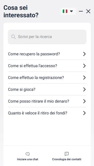 Centro assistenza Winnita con live chat 24/7, supporto email, modulo di feedback e database FAQ per giocatori con domande su account, bonus e pagamenti