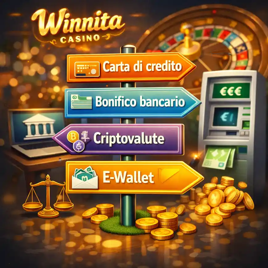 Metodi di prelievo Winnita con bonifico bancario, carte di debito e credito, e-wallet Skrill e Neteller e criptovalute Bitcoin con tempi e limiti