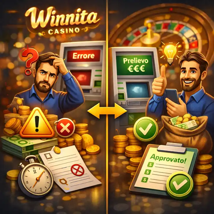 Problemi comuni dei prelievi Winnita con soluzioni per pagamenti ritardati, richieste rifiutate, verifica KYC incompleta e metodo di pagamento non corrispondente